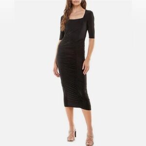 NWT WAYF Black Rigby Ruched Midi Dress- Size M